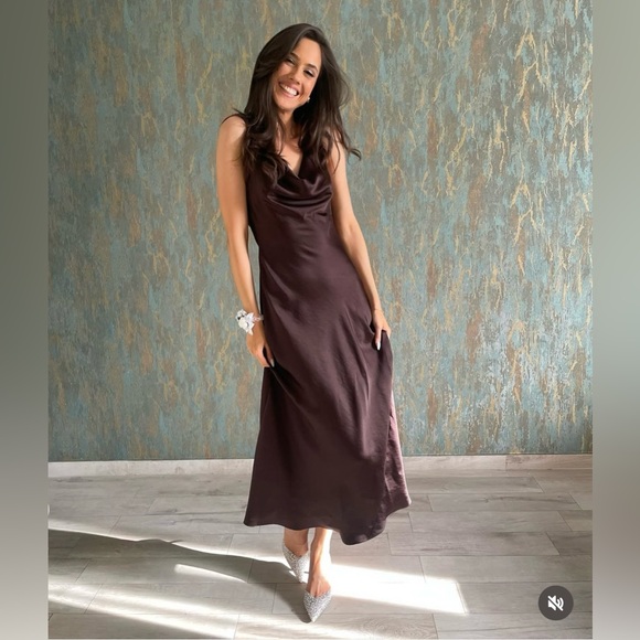Zara Dresses & Skirts - NEW Zara zw collection Elegant Brown Sleeveless maxi stin effect evening dress